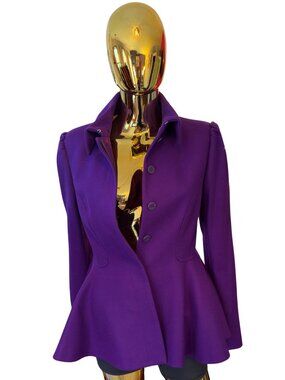 Ted Baker London Purple Peplum Coat Size 3 Floral Lining NWOT